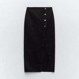 Zara Black Denim Wrap Midi Skirt